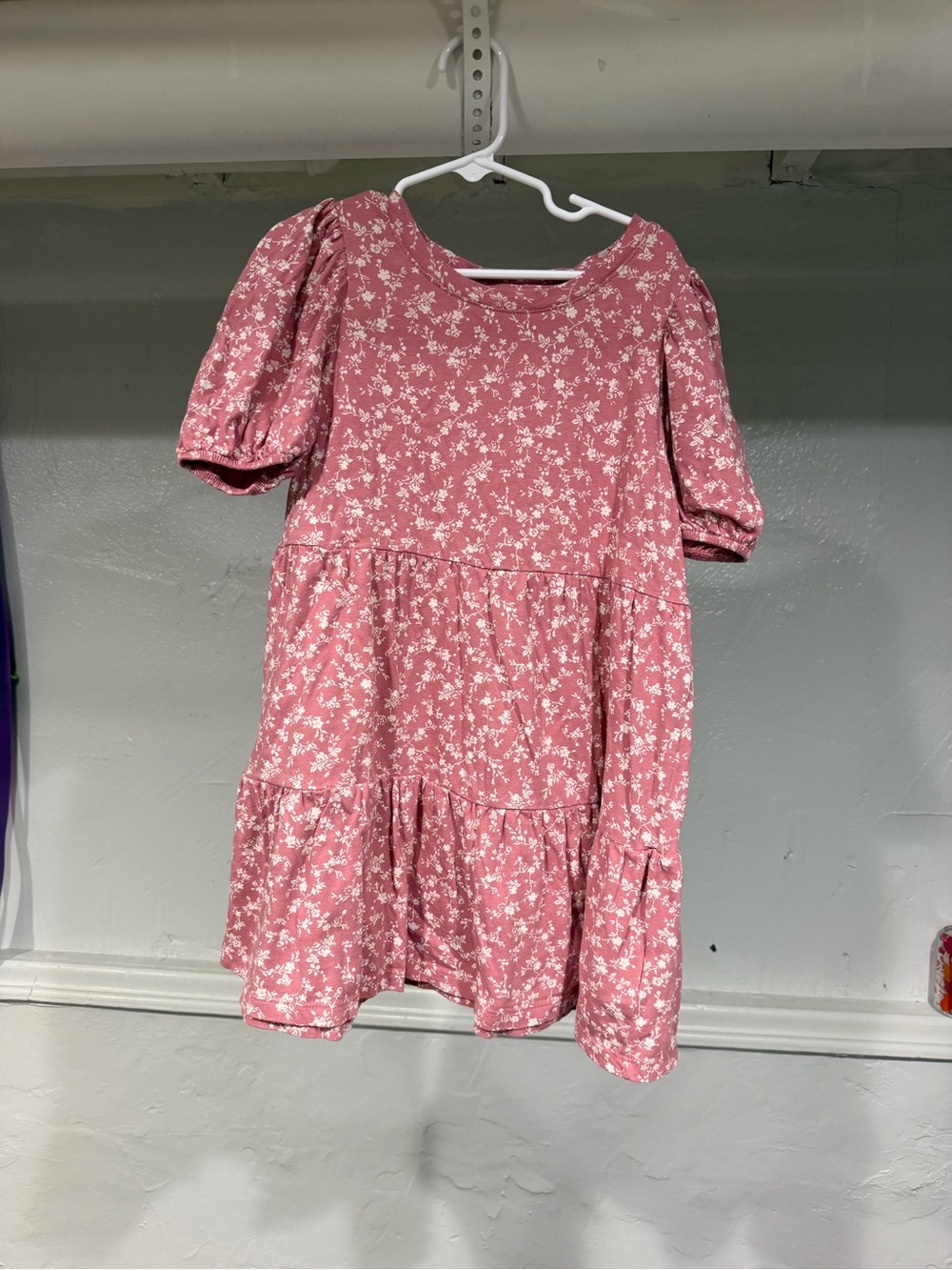 GAP Mauve Pink Floral Tiered Puff-Sleeve Dress